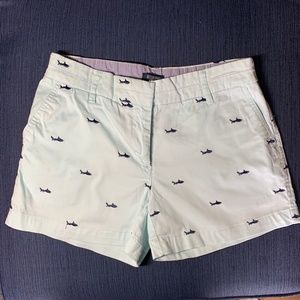 Mint Green British Khaki Whale Embroidered Shorts
